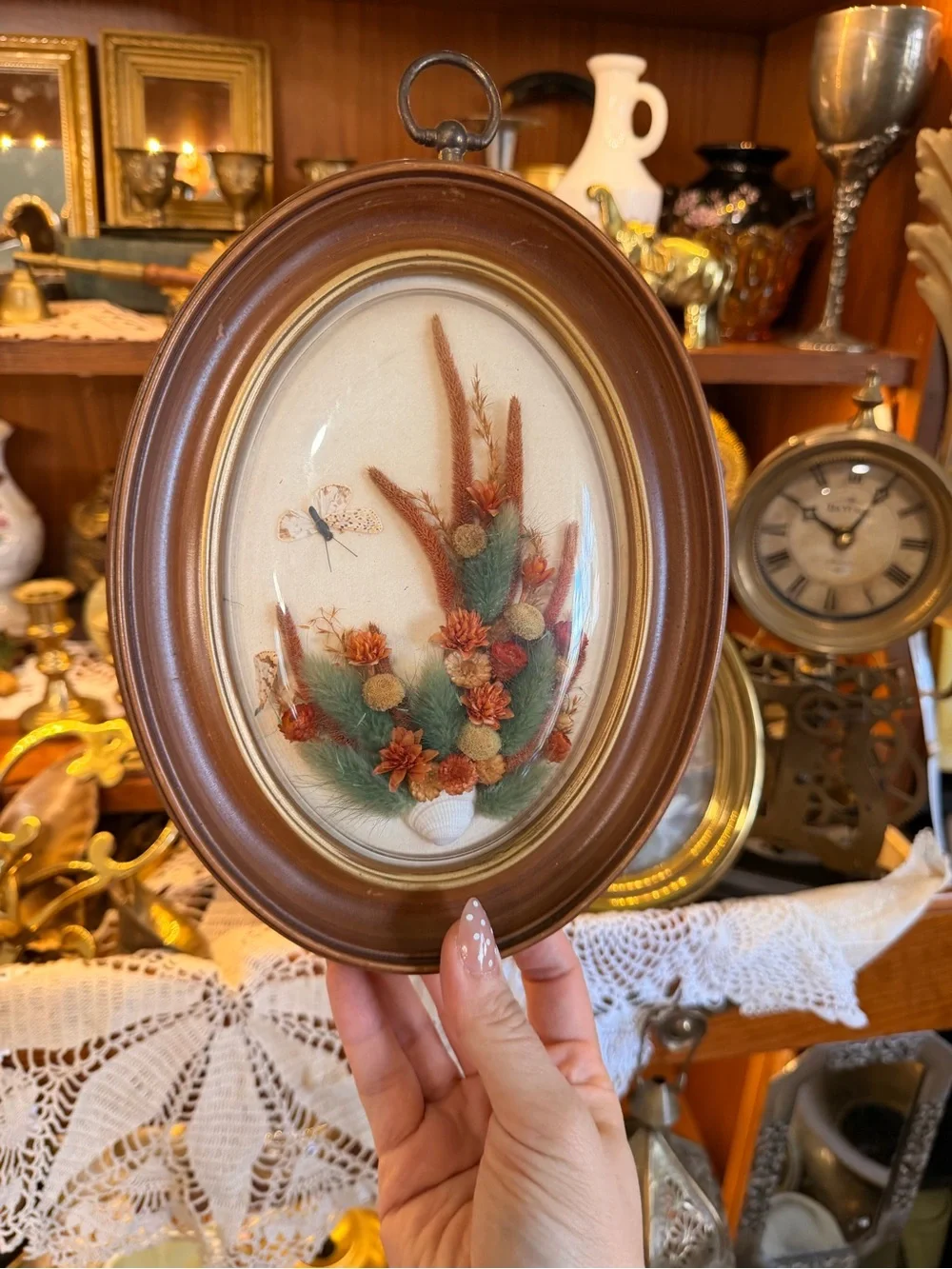 Vintage Oval Framed Floral Wall Art - Brown